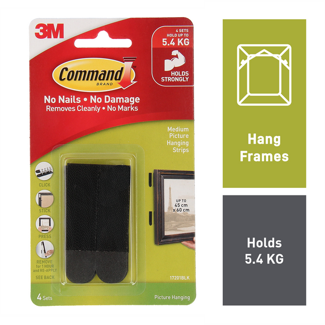 Command Medium Black Adhesive Picture Hanging Strips 4 Pack (2)