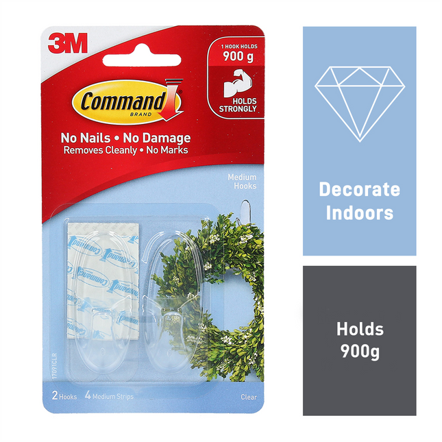 Command Medium Clear Adhesive Wall Hooks 2 Pack (2)
