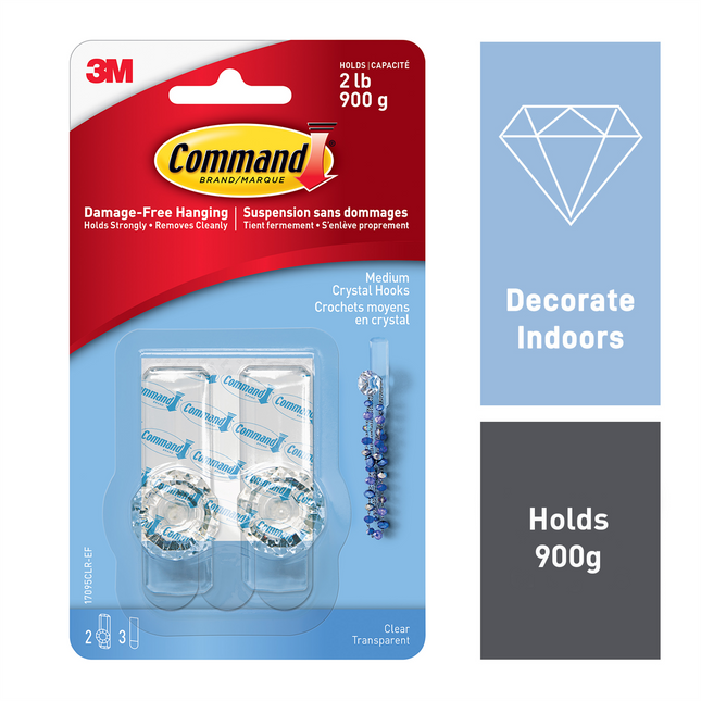 Command Medium Clear Crystal Hooks 2 Pack (2)