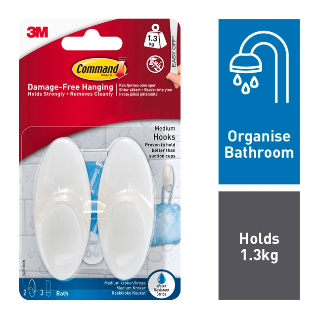 Command Medium Frosted Bath Hooks 2 Pack (2)