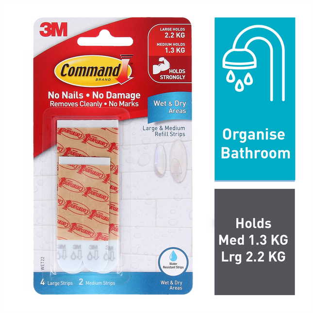 Command Medium/Large White Wet Area Refill Strips 6 Pack (2)
