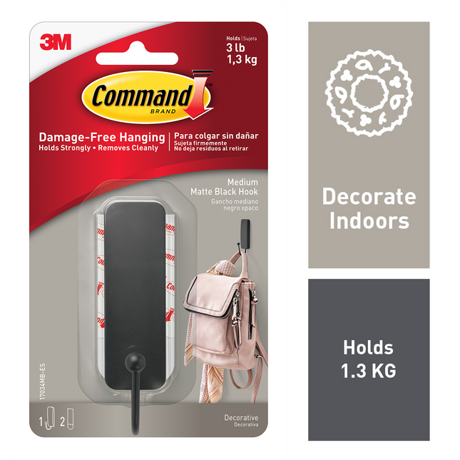 Command Medium Matte Black Single Hook 1 Pack (2)
