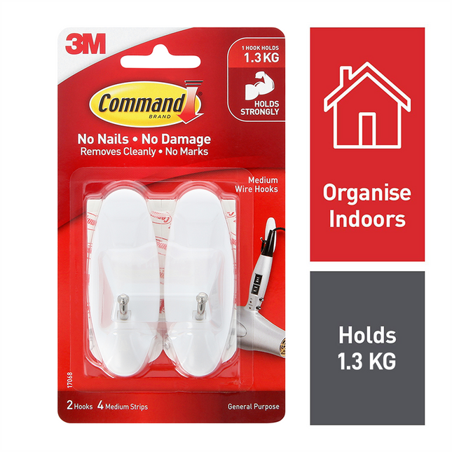 Command Medium White Adhesive Wire Hooks 2 Pack (2)