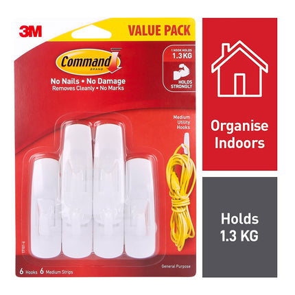 Command Medium White Wall Hooks Value 6 Pack (2)