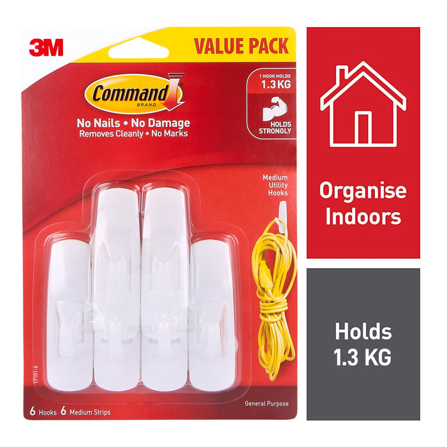 Command Medium White Wall Hooks Value 6 Pack (2)