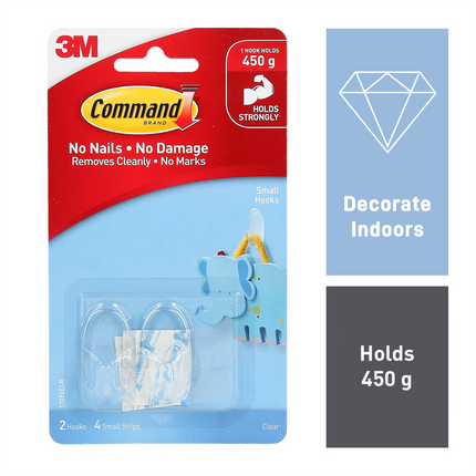 Command Small Clear Adhesive Wall Hooks 2 Pack (2)