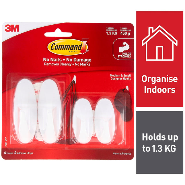 Command Small/Medium White Designer Hooks Value 4 Pack (2)