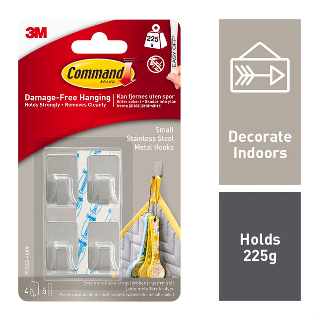 Command Small Silver Stainless Steel Wall Hooks 4 Pack (2)