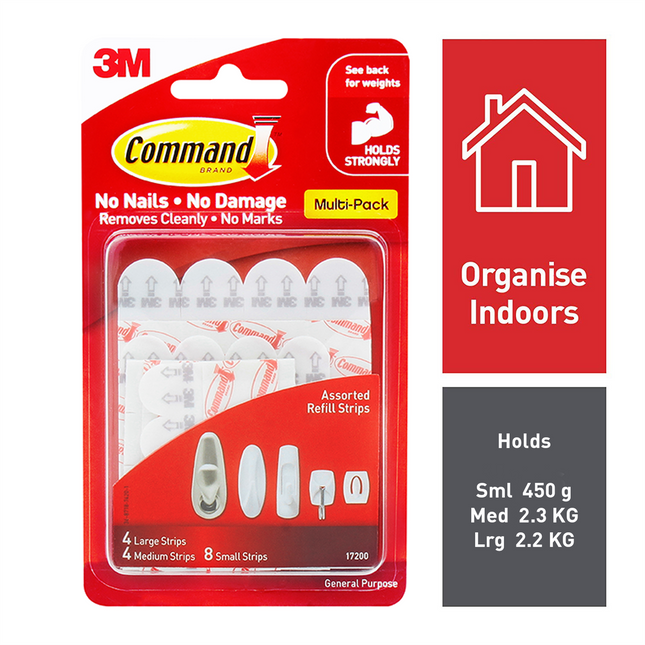 Command White Assorted Refill Strips 16 Pack (2)