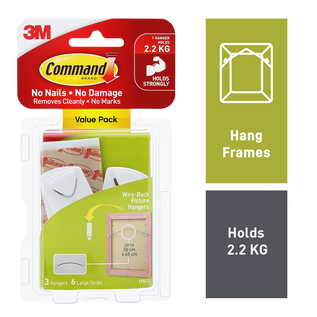 Command White Wire Back Picture Hangers Value 3 Pack (2)
