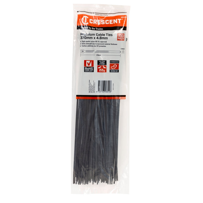 Crescent 370mm x 4.8mm black nylon cable ties 100 pack