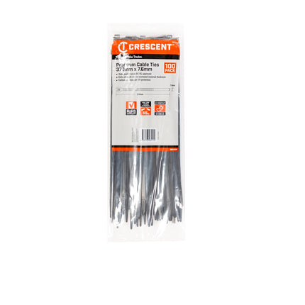 Crescent 370mm x 7.6mm black heavy duty cable ties 100 pack in resealable bag
