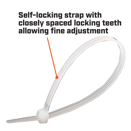 Crescent 300mm x 4.8mm natural nylon cable ties, 100 pack in resealable bag (3)
