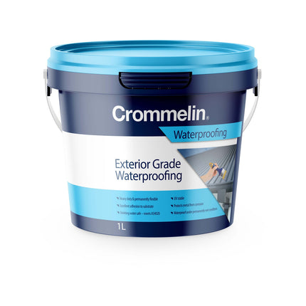 Crommelin Exterior Grade Brushable Waterproofer 1L grey waterproofing membrane pail