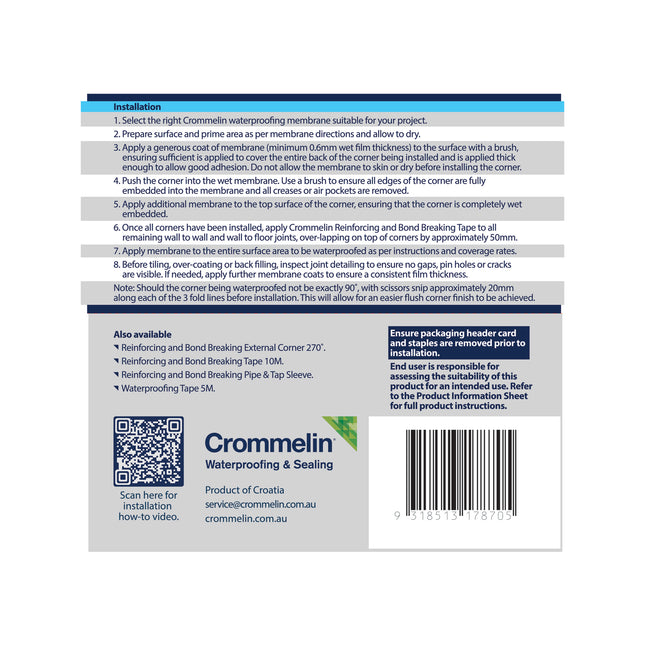 Crommelin Flexible Membrane Reinforcing Internal Corner 90° (Single) (2)