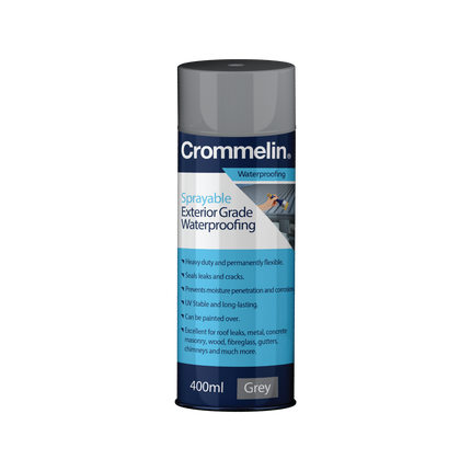 Crommelin Sprayable Exterior Grade Waterproofing 400ml grey aerosol can
