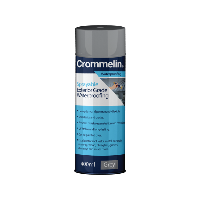 Crommelin Sprayable Exterior Grade Waterproofing 400ml grey aerosol can