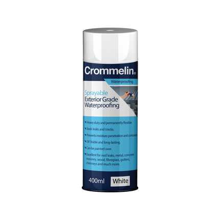 Crommelin Sprayable Exterior Grade Waterproofing 400ml white aerosol can
