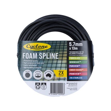 Cyclone Pro Foam Spline 5.7mm x 13m roll for fitting flyscreen