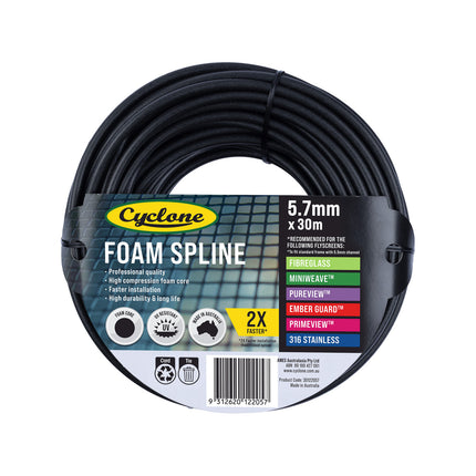 Cyclone Pro Foam Spline 5.7mm x 30m roll for fly screens