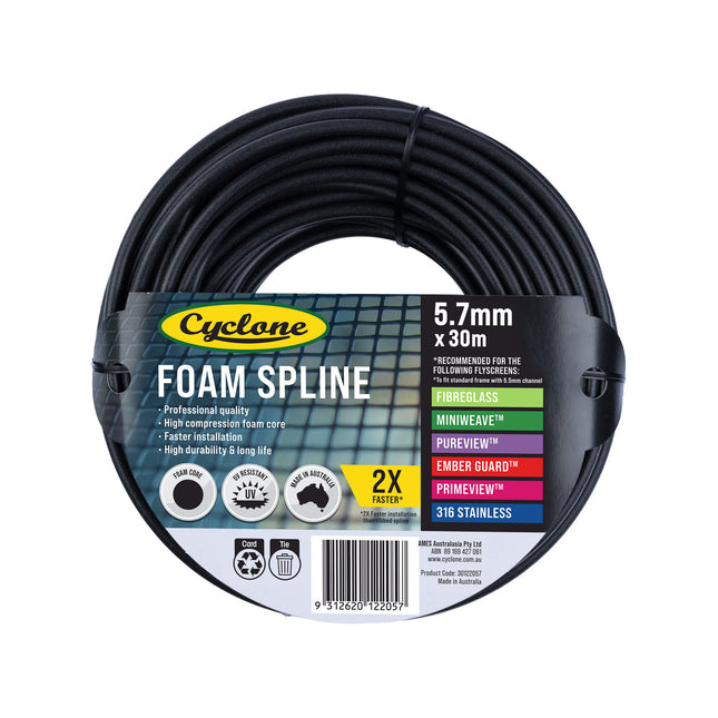 Cyclone Pro Foam Spline 5.7mm x 30m roll for fly screens