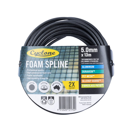 Cyclone Pro Series Foam Spline 5.0mm x 13m roll for fitting flyscreen mesh