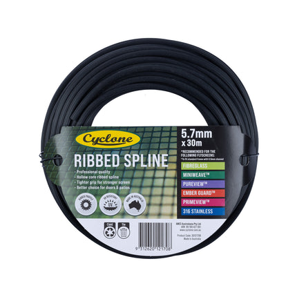 Cyclone Tufflite Ribbed Spline 5.7mm x 30m roll for flyscreens