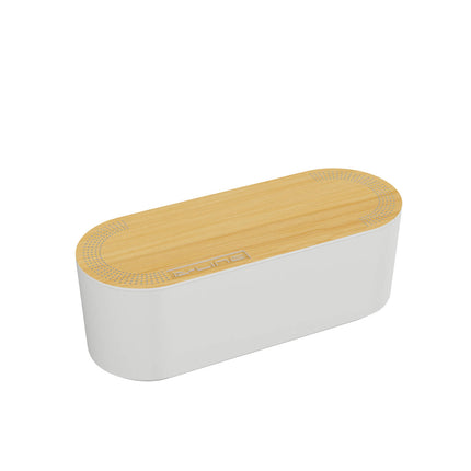 D-Line small white cable tidy unit with wood effect lid