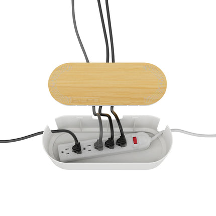 D-Line small white cable tidy unit with wood effect lid (2)