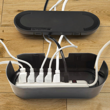 D-Line Large Black Cable Tidy Unit cable management box, 415mm (2)