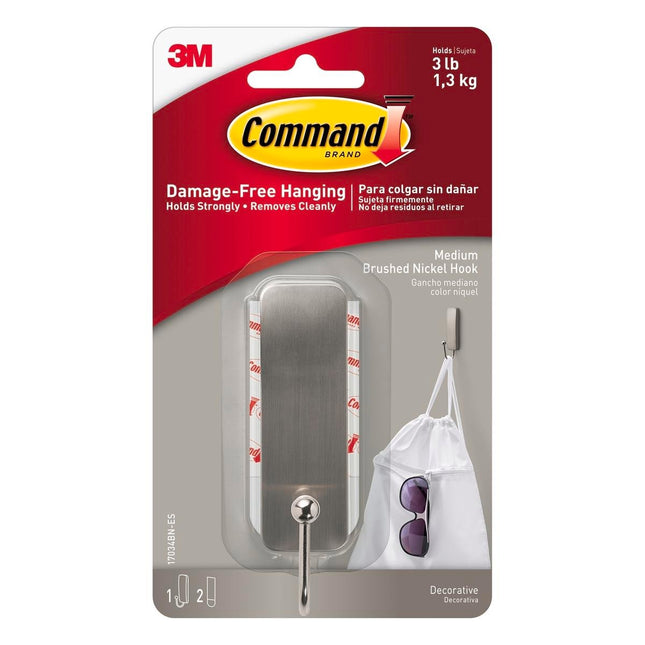 Packshot of Command Medium Brushed Nickel Hook 1 Pack