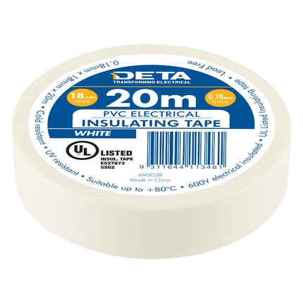 DETA white insulation PVC electrical tape 18mm x 20m roll