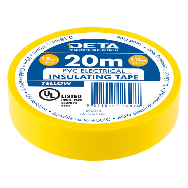 DETA yellow insulation PVC tape 18mm x 20m roll