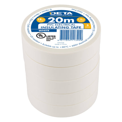 DETA white insulation PVC tape 18mm x 20m 5 pack