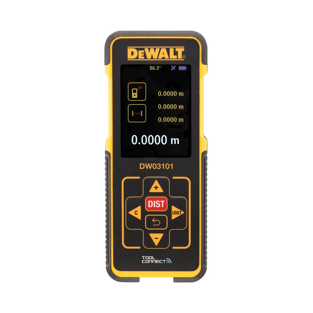 DeWalt DW03101 100m Tool Connect laser distance measurer in yellow and black