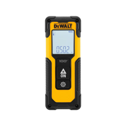Dewalt yellow and black 30m laser distance measurer with digital display and two buttons