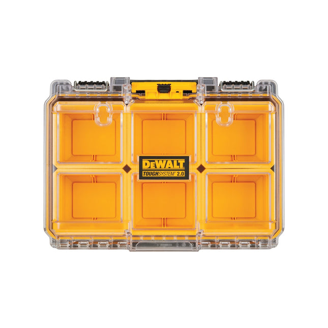 Dewalt ToughSystem 2.0 Half Width Deep Organiser with clear lid and six removable cups