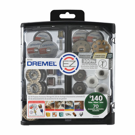Dremel 70 Piece EZ Lock Multipurpose Mega Accessory Kit EZ725 in its storage case