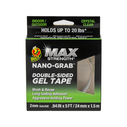 Duck Max Strength Nano-Grab clear double-sided gel tape, 24mm x 1.5m roll in pack