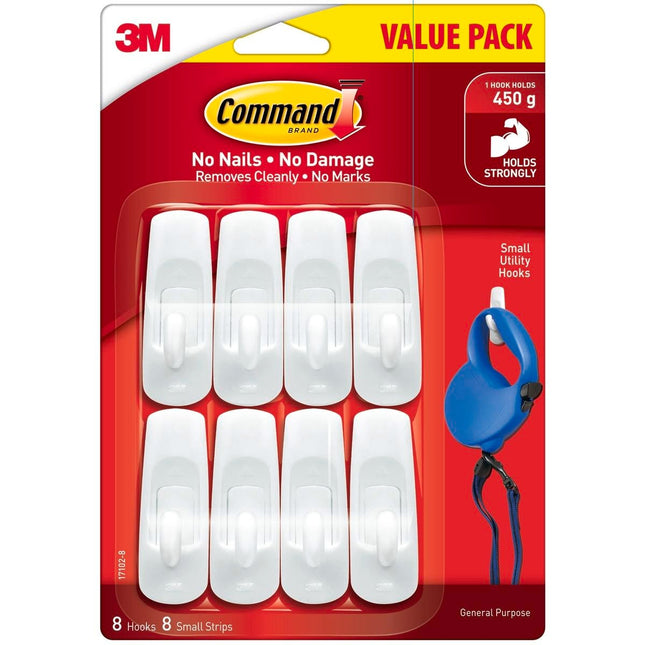 Packshot of Command Small White Adhesive Hooks Value 8 Pack