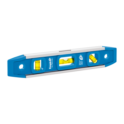 Empire 225mm Magnetic Torpedo Level with blue aluminium frame and three yellow vials