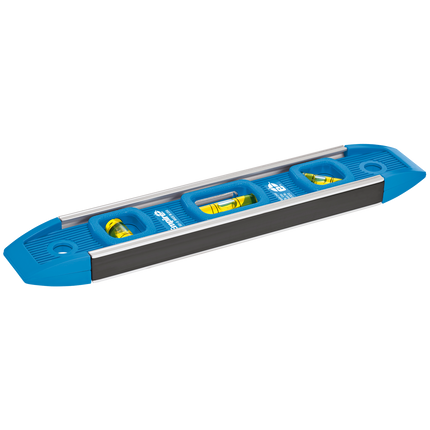 Empire 225mm Magnetic Torpedo Level with blue aluminium frame and three yellow vials (4)