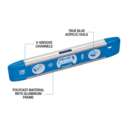 Empire 225mm magnetic torpedo level with blue e-BAND vials and V-groove edge (2)