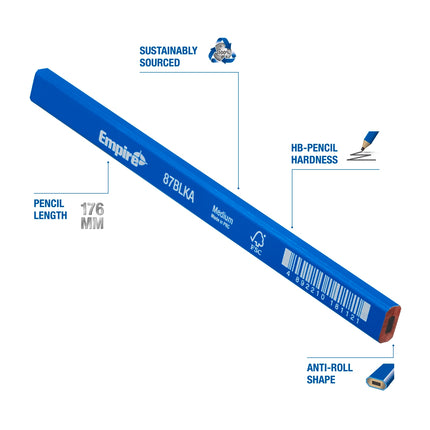 Empire Medium Carpenter Pencil 10 pack with blue flat carpenter pencils (3)