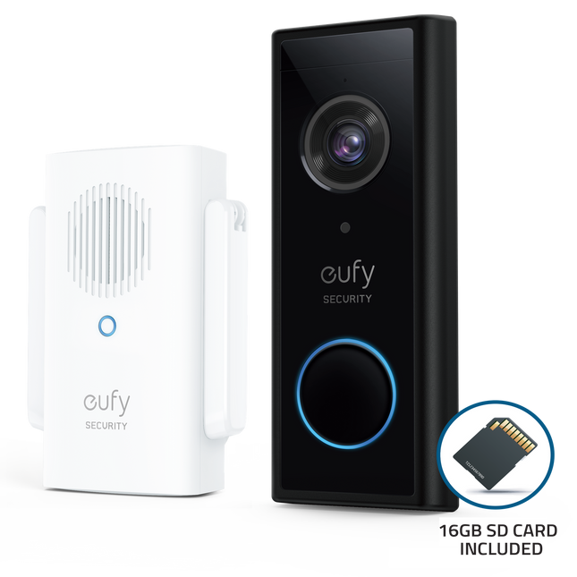 Eufy black battery video doorbell with Wi-Fi mini repeater chime