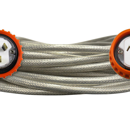 Extension Lead Braided 3 Pin 10 Amp Flat Pin Straight Plug 30 metre 1.5mm Clear cable 240V