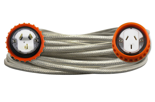 Extension Lead Braided 3 Pin 10 Amp Flat Pin Straight Plug 30 metre 1.5mm Clear cable 240V