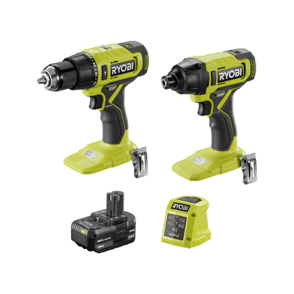 Packshot of Ryobi 18V ONE+ Hammer Drill And Impact Driver Kit