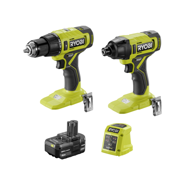 Packshot of Ryobi 18V ONE+ Hammer Drill And Impact Driver Kit