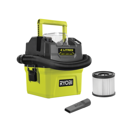 Packshot of Ryobi 18V ONE+ Compact Wet & Dry Vacuum 4L Tool Only - for Small Cleanup Jobs